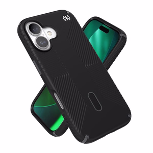 Speck Presidio2 Grip ClickLock & MagSafe dėklas, skirtas iPhone 17, „Black / Slate Gray / White“ spalvos