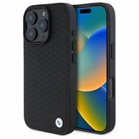 BMW ženklas odinis deimantinis metalinis logotipas magnetinis iPhone 16 Pro dėklas - juodas