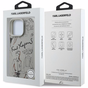 Karl Lagerfeld Grained Pattern & Logo MagSafe Dėklas for iPhone 16 Pro Max - pilkas