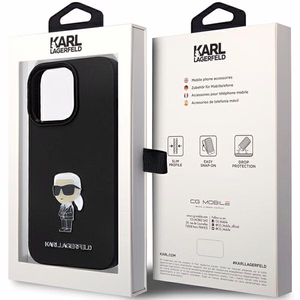 Karl Lagerfeld KLHCP13LSMHKNPK dėklas telefonui iPhone 13 Pro / 13 - juodas silikoninis Ikonik metalinis kaištis