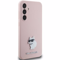 Karl Lagerfeld silikoninis Choupette Metal Pin dėklas telefonui Samsung Galaxy S23 FE - rožinis