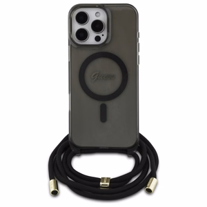 Guess Kryžminis Laidas Užrašas Magnetinis dėklas iPhone 16 Pro - juodas