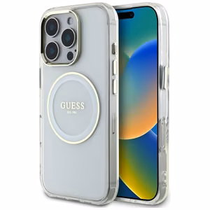 Guess IML Metal Colored Circle Classic Logo Magnetinis dėklas telefonui iPhone 16 Pro - baltas