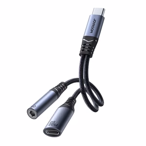 2‑in‑1 garso adapteris Joyroom SY-C02 Type-C į 3.5mm + Type-C (juodas)
