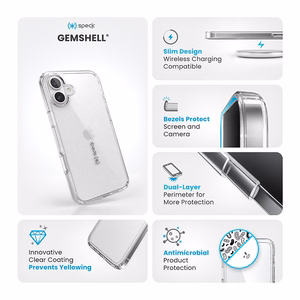 Skaidrus Speck GemShell dėklas, skirtas iPhone 16 Plus