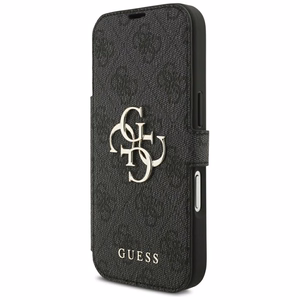 Guess Book 4G Metal Logo atverčiamas dėklas, skirtas iPhone 18 Pro / 17 Pro, juodas