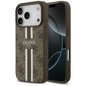 GUESS dėklas telefonui IPHONE 17 Pro, suderinamas su MagSafe GUHMP17LP4RPSW (4G Printed Stripes), rudas