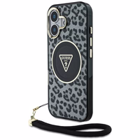 Guess HC IML leopardas trikampio virvelės dirželis MagSafe dėklas iPhone 16 - juodas
