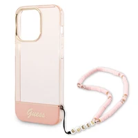 Guess GUHCP14XHGCOHP iPhone 14 Pro Max 6.7" rožinis/rožinis kietas dėklas Translucent Pearl Strap