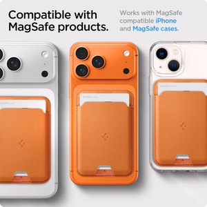 Spigen Valentinus magnetinis „MagSafe“ kortelių dėklas telefonui – oranžinis