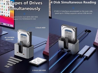 Dviejų diskų Docking Station M.2 SATA/ NVME, 2.5"/3.5" SSD/HDD, 2x USB-A, USB-C