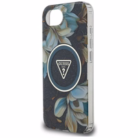 Guess IML Metal Glitter Flowers Triangle Magnetinis dėklas telefonui iPhone 16e - juodas
