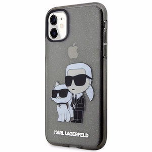 Karl Lagerfeld KLHCN61HNKCTGK iPhone 11 / Xr 6.1" juodas/juodas kietas dėklas Blizgučiai Karl&Choupette