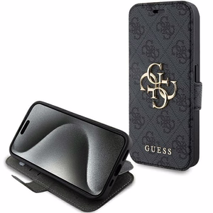 Guess 4G Metal Logo dėklas iPhone 15 Pro - pilkas