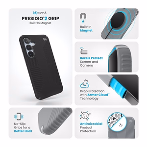 Speck Presidio2 Grip Magnet case for Samsung Galaxy S25+ / S24+, Black / Slate Grey