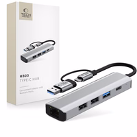 "Tech-Protect" HB03 HUB adapteris 5in1 USB-C + USB2.0 + USB3.0 + RJ45 - pilkas