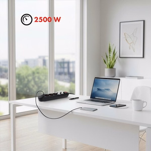 Maclean power strip, 5 socket extension cable + 3xUSB, 110-240V AC 50/60Hz, 2.1A max 2500W, 1.5m, black, MCE395 B