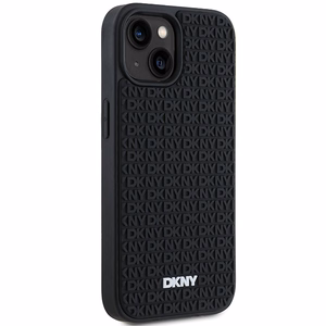 DKNY 3D Guminis dėklas su pasikartojančiu raštu iPhone 15 Plus - juodas