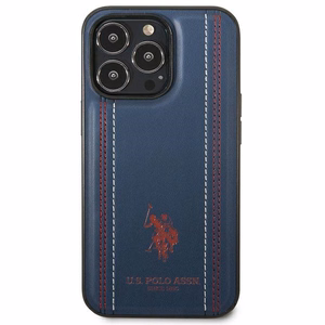 US Polo USHCP14XPFAV Leather Stitch dėklas, skirtas iPhone 14 Pro Max 6.7", tamsiai mėlynas