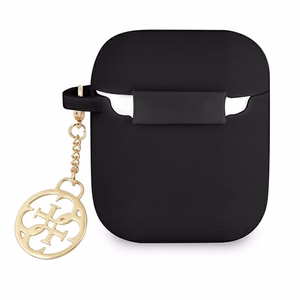 Guess GUA2LSC4EK AirPods 1/2 dėklas juodas/juodas silikoninis žavesys 4G kolekcija