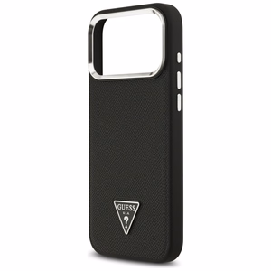Guess Grūdėtas Trikampio logotipas Magnėtinis dėklas telefonui iPhone 17 Pro Max - juodas