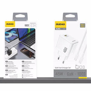Dudao A28C 45W GaN sieninis įkroviklis + USB-C kabelis - baltas