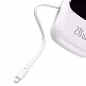 Baseus išorinė baterija 20000mAh Qpow Pro - USB + Type C - PD 20W su Lightning kabeliu (PPQD060202) balta
