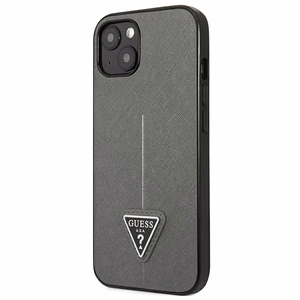 Guess GUHCP13SPSATLG iPhone 13 mini 5.4 dėklas telefonui, sidabrinis, kietas, Saffiano trikampio logotipu