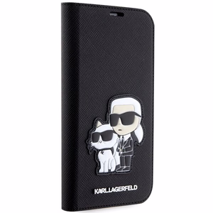 Karl Lagerfeld KLBKP14LSANKCPK iPhone 14 Pro 6.1" knygos tipo dėklas juodas Saffiano Karl & Choupette