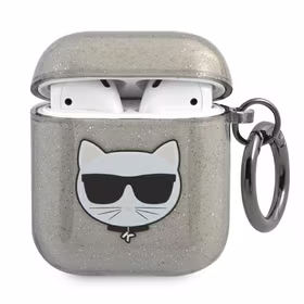 Karl Lagerfeld KLA2UCHGK AirPods 1/2 dėklas juodas/juodas Glitter Choupette
