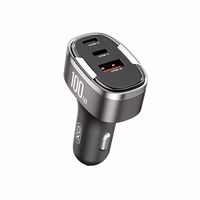 XO automobilinis įkroviklis CC61 PD QC 3.0 100W 1x USB 1x USB-C 1x Lightning pilkos spalvos