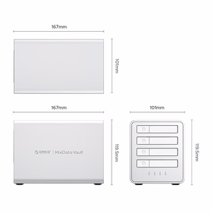 "Orico" 8848RC3 DAS serijos 4 skilčių 2,5" HDD/SSD diskų masyvas - baltos spalvos