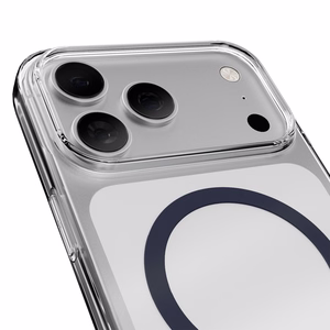 Puro Lite Mag TPU+PC dėklas telefonui suderinamas su MagSafe iPhone 17 Pro - skaidrus su mėlynu žiedu