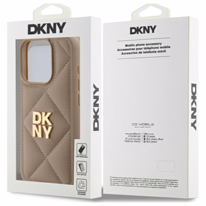 DKNY Quilted Stack Logo dėklas telefonui iPhone 15 Pro - smėlio spalvos