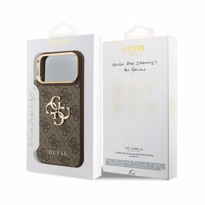 Dėklas Guess PU Leather 4G Metal Logo Gold Frame Apple iPhone 18 Pro Max rudas