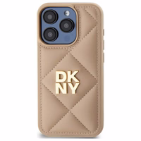 DKNY Quilted Stack Logo dėklas telefonui iPhone 15 Pro - smėlio spalvos
