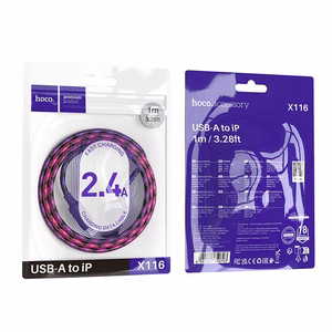 Kabelis USB A į Lightning Hoco 2,4A 1 m X116 gradientinė violetinė