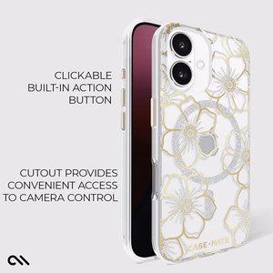 Case-Mate Floral Gems MagSafe dėklas, skirtas iPhone 16 Plus, aukso spalvos
