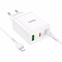 Įkroviklis Hoco N33 + "USB-C (Type-C) to Lightning Cable" (2xUSB-C;1xUSB 35W) baltas