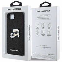 Karl Lagerfeld Fixed Glitter Karl&Choupette Heads Metal Pin dėklas telefonui iPhone 16e - juodas