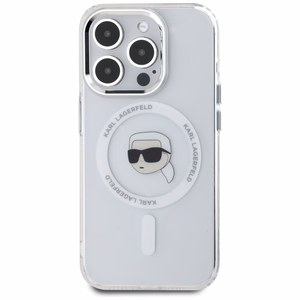 Karl Lagerfeld IML Metalinis Karl Galvos Magnetinis dėklas iPhone 15 Pro baltas