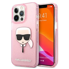 Karl Lagerfeld blizgus Karl's galvos dėklas telefonui iPhone 13 Pro Max – rožinis