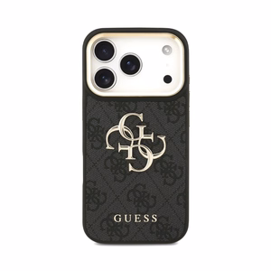 Dėklas Guess PU Leather 4G Metal Logo Gold Frame Apple iPhone 18 Pro Max juodas