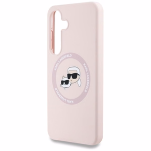 Karl Lagerfeld silikoninis dvigubų galvų ir apskritimo magnetinis Samsung Galaxy S25 dėklas rožinis