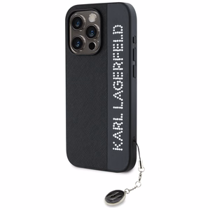Karl Lagerfeld Saffiano Rhinestones & Charm dėklas telefonui iPhone 15 Pro - juodas