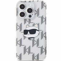 Karl Lagerfeld IML Choupette galvos ir monogramos dėklas iPhone 15 Pro - permatomas