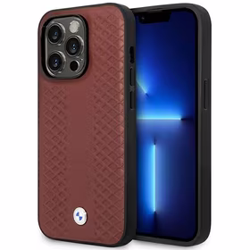 Dėklas telefonui BMW BMHMP14L22RFGR iPhone 14 Pro 6.1" bordo/bordo odos deimantų raštas MagSafe