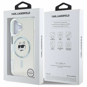 Karl Lagerfeld IML Metal Choupette Head Magnetinis iPhone 16 dėklas - baltas