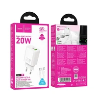 Įkroviklis telefonui Hoco USB A + USB C QC3.0 PD 3A 20W + kabelis USB C į USB C N61 balta