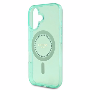 Guess IML Rhinestones Magnetinis dėklas telefonui iPhone 16 Plus - žalias
